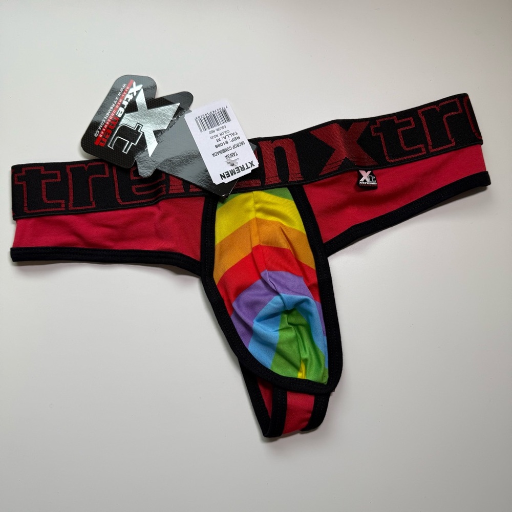 Xtremen thong pride rainbow chevron red black Medium 30 31 32 gay underwear NWT